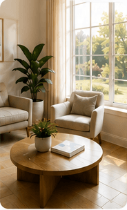 Peaceful therapy room prepared for structured PHP support